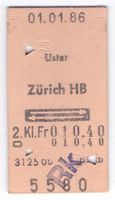 Billette Uster - Zürich HB mit Rk gestempelt