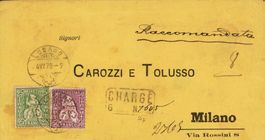 1879: Sitz. Helvetia, R-Brief, 75 Rp. Frankatur nach Italien