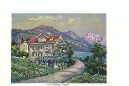 Weggis Luzern,  Hotel Bühlgg  mit Bergpanorama, Kunstkarte