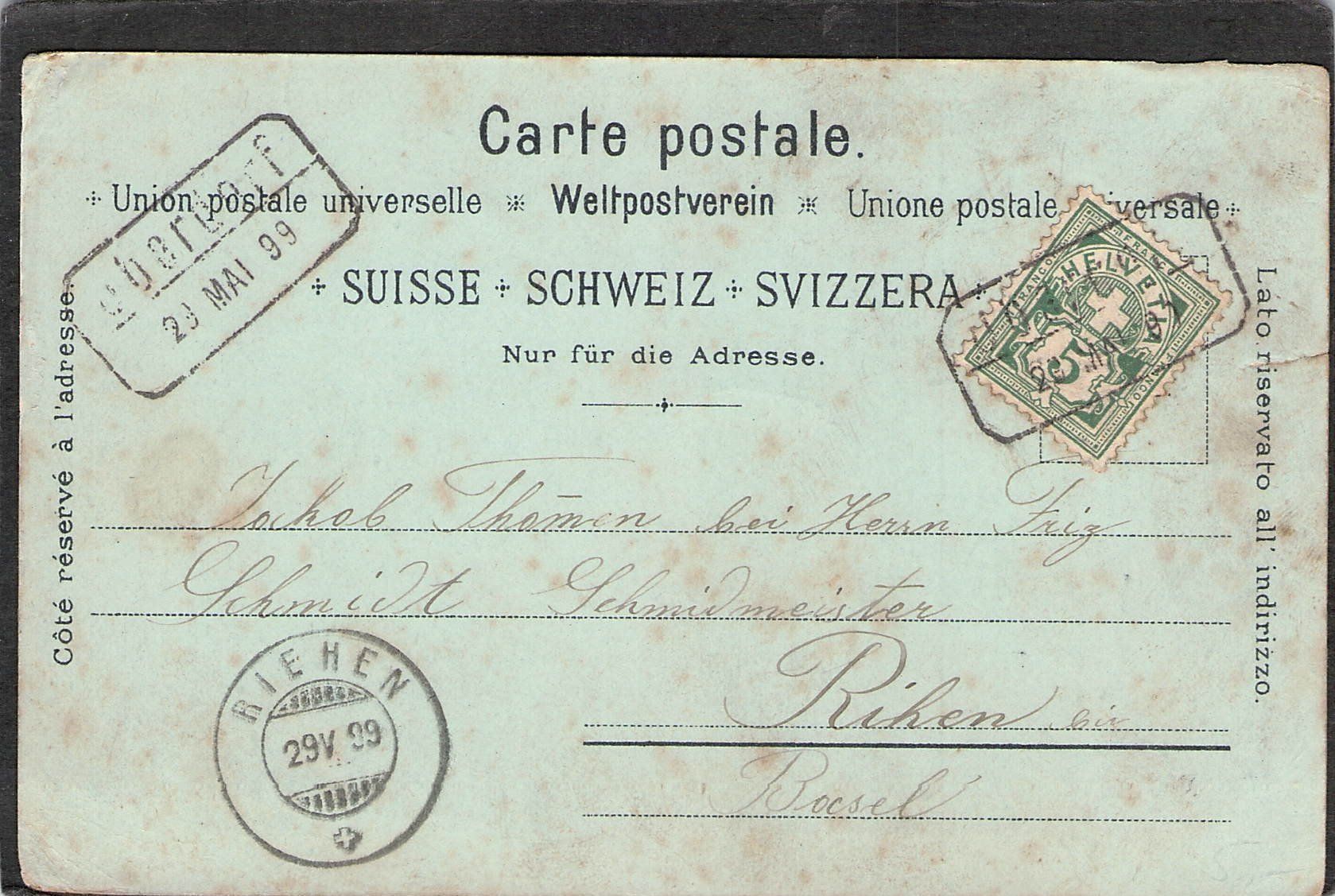 Cartoline postali: ^Gruss aus Chur 1899 , Mondschein – Usato da Reichenburg venduto da Pipo-67 1