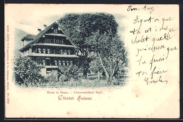 Cartoline postali: Stans, Châlet Suisse, Unterwaldner Stil – Usato da Berlin venduto da bartko-reher