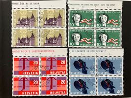 1958, Viererblock Serie mit ET-Stempel, Kat. 334-37, KP 90.-