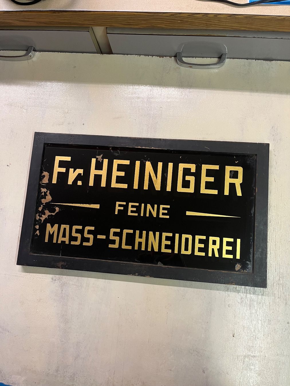 Schilder: Fr. Heiniger - Feine Mass-Schneiderei - Hinterglasbild – Gebraucht aus Erlinsbach von Stu-ff 5