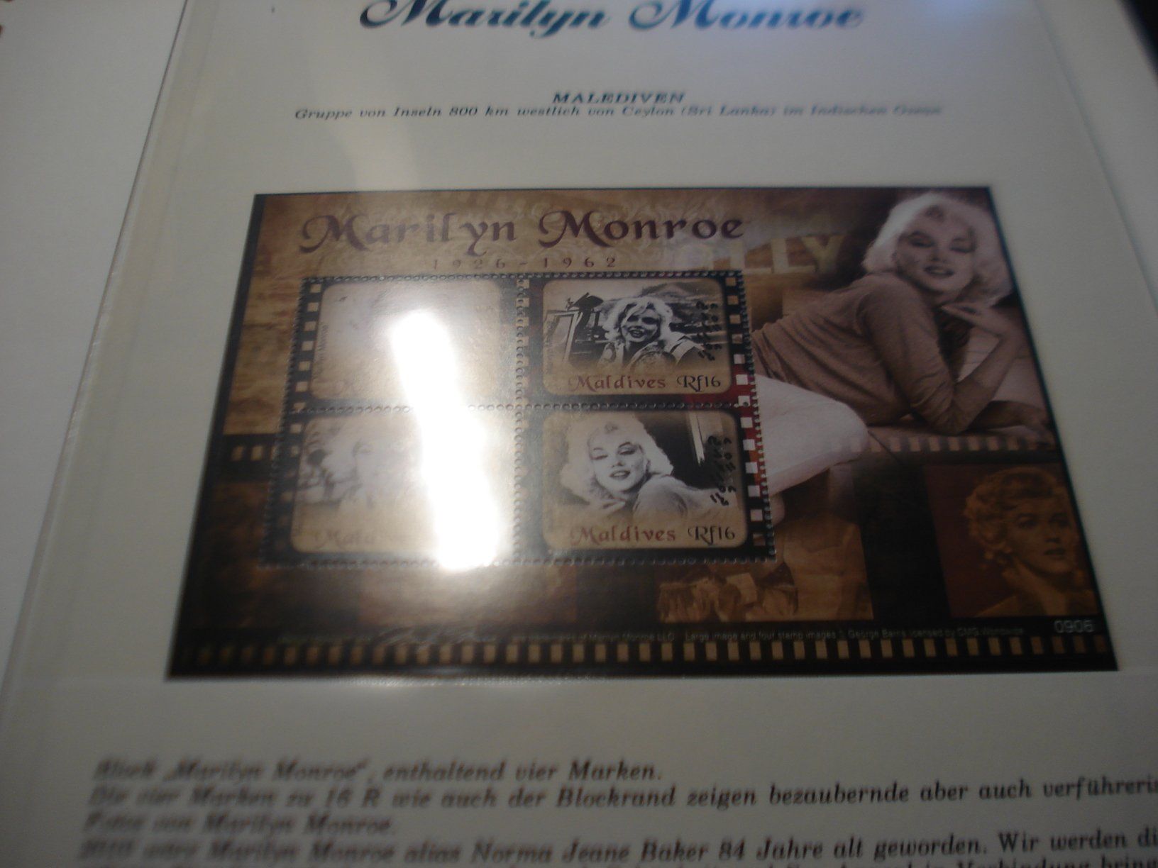 Tutti i francobolli: Malediven Block Marylin Monroe  ** 2010 – Usato da Niederwil AG venduto da morostahu