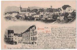 Gruss aus Wyl, Totalansicht & Hofplatz, gelaufen 1898