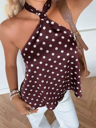 Top femme à pois marron bordeau