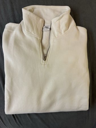 Zara Pullover mit Reissverschluss, cremeweiss, Grösse XL