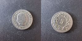 Schweiz 5 Rappen 1880 stark gebraucht - seltener Jahrgang!