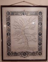 Stammbaum italienischer Geigenbauer gerahmt, 54x64cm
