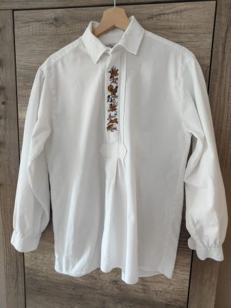Herren Trachtenhemd weiss, mit Stickereien, Grösse M
