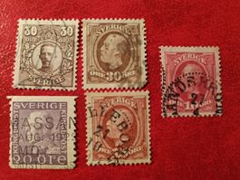 Alte Schweden Briefmarken Sammlung, 5 Stück
