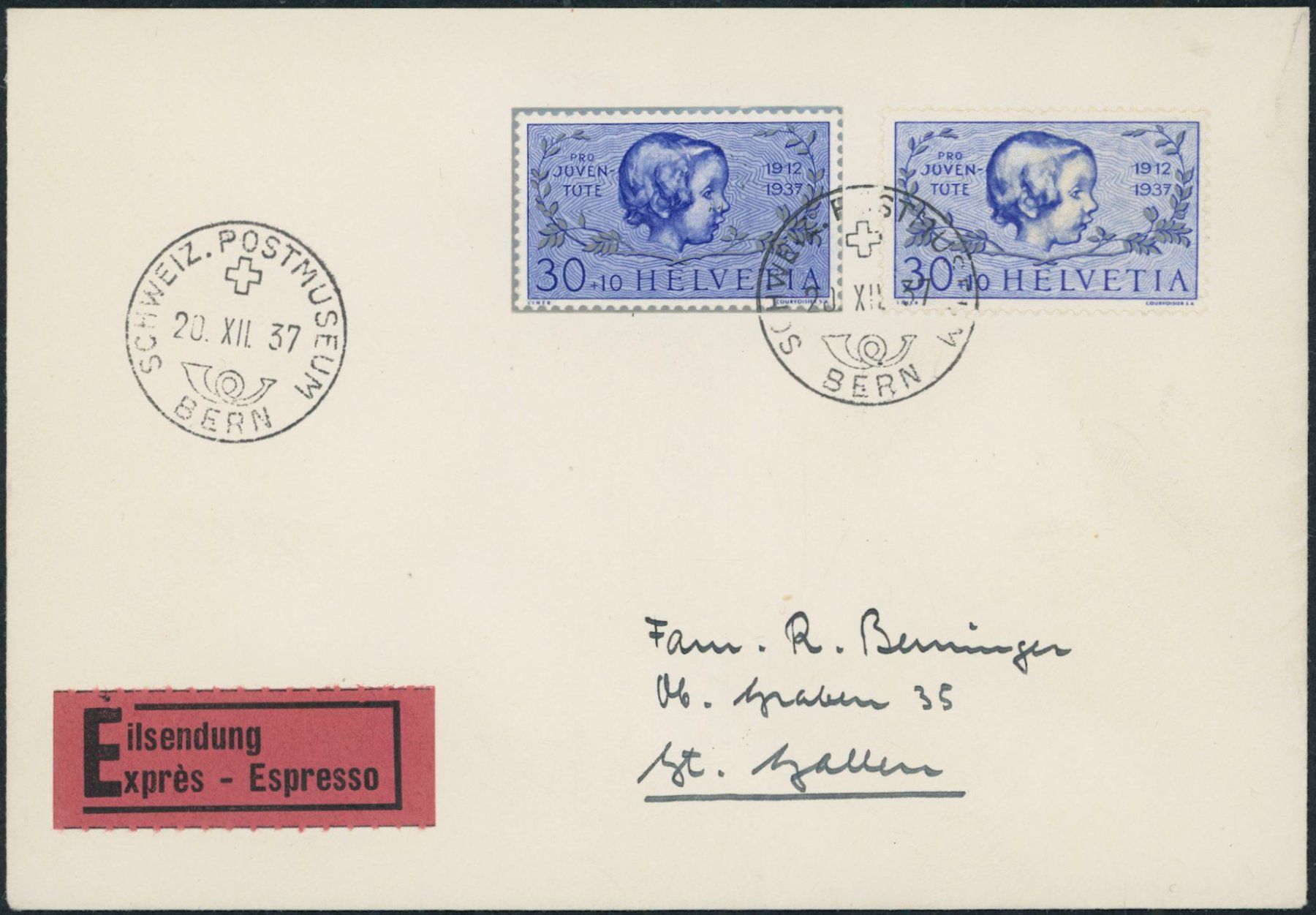 Tutti i francobolli: 1937 - Pro Juventute - Blockausschnitte - FDC ET - Gaudard – Usato da Schindellegi venduto da leecollect