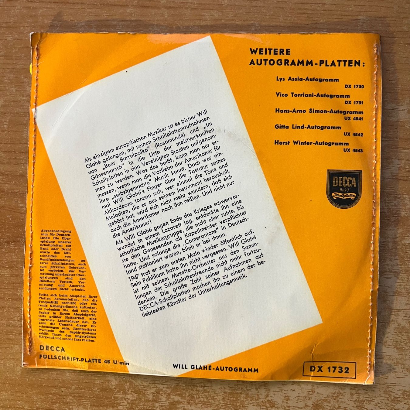 Dischi in vinile: Will Glahé - Autogramm / 7" EP - 1. D-Press. 1954 - 4 Track – Usato da Gais venduto da soundcave57 1