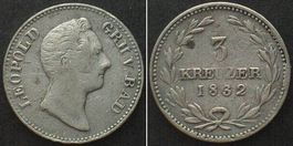 BADEN 3 Kreuzer 1832 LEOPOLD Silber ss+