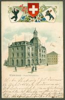 AK farbige Prägelitho Herisau AR neues Postgebäude ≈ 1901 