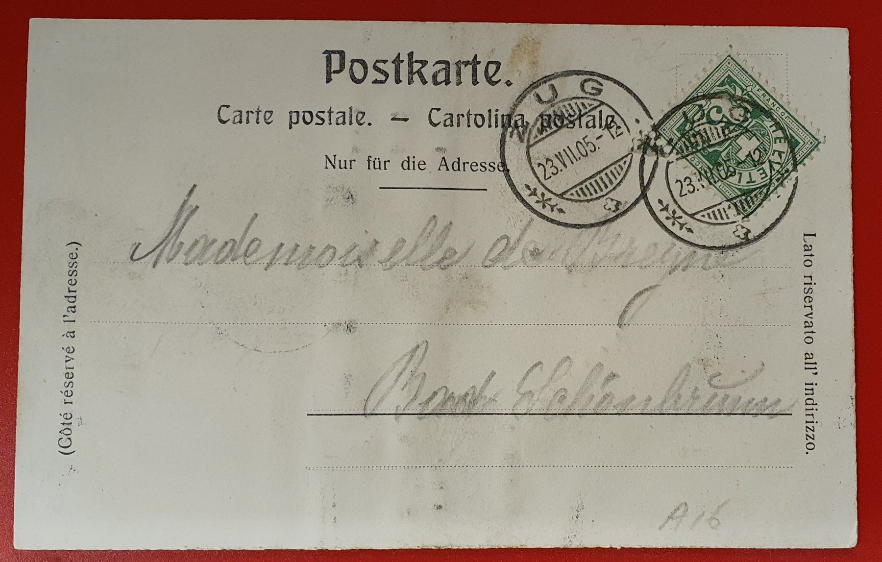 Ansichtskarten: Prägekarte Zug 1905 – Gebraucht aus Kreuzlingen von Rschweiz1 1