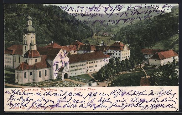 Ansichtskarten: AK Fischingen, Kirche und Kloster, 1908 – Gebraucht aus Berlin von bartko-reher