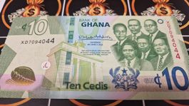 Ghana 10 Cedis Banknote, Zustand neuwertig, Jahr 2022!