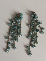 Long earrings with pearls and flowers turquoise colour 