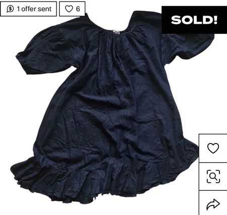 Black dress by a French brand made of cotton with puff sleev