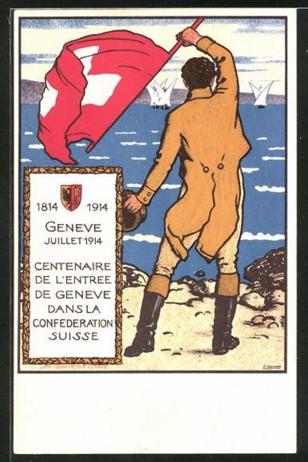 Cartoline postali: Genève, Centenaire Entrée Confédération, 1914 – Usato da Frauenfeld venduto da POML