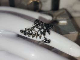 Blatt Ring, Silbern Vintage Stil, Sommer Schmuck, ethno, erd