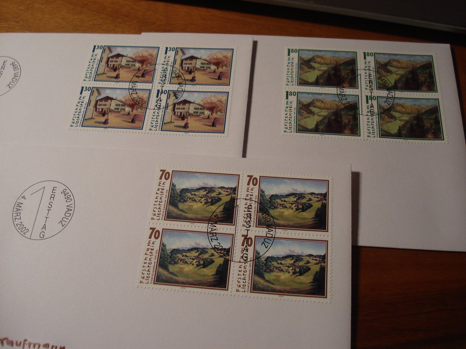 Alle Briefmarken: Liechtenstein 2002, Maler Kaufmann, Satz, Einzel + 4erbl – Gebraucht aus Niederwil AG von morostahu