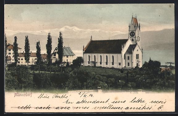 Ansichtskarten: Männedorf, Teilansicht mit Kirche aus d – Gebraucht aus Berlin von bartko-reher