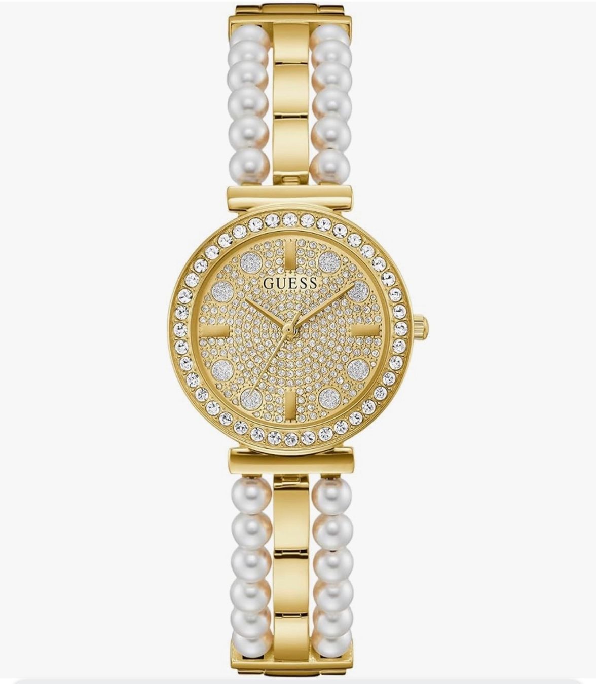 Guess Uhren: Guess Damenuhr goldfarben mit Perlen – Gebraucht aus Winterthur von spaccafunnu86