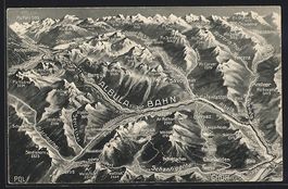 Albulabahn, Alpenpanorama mit Landkarte