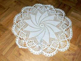 Tischdecke, rund, weiss, gehäkelt, 45cm, gebraucht