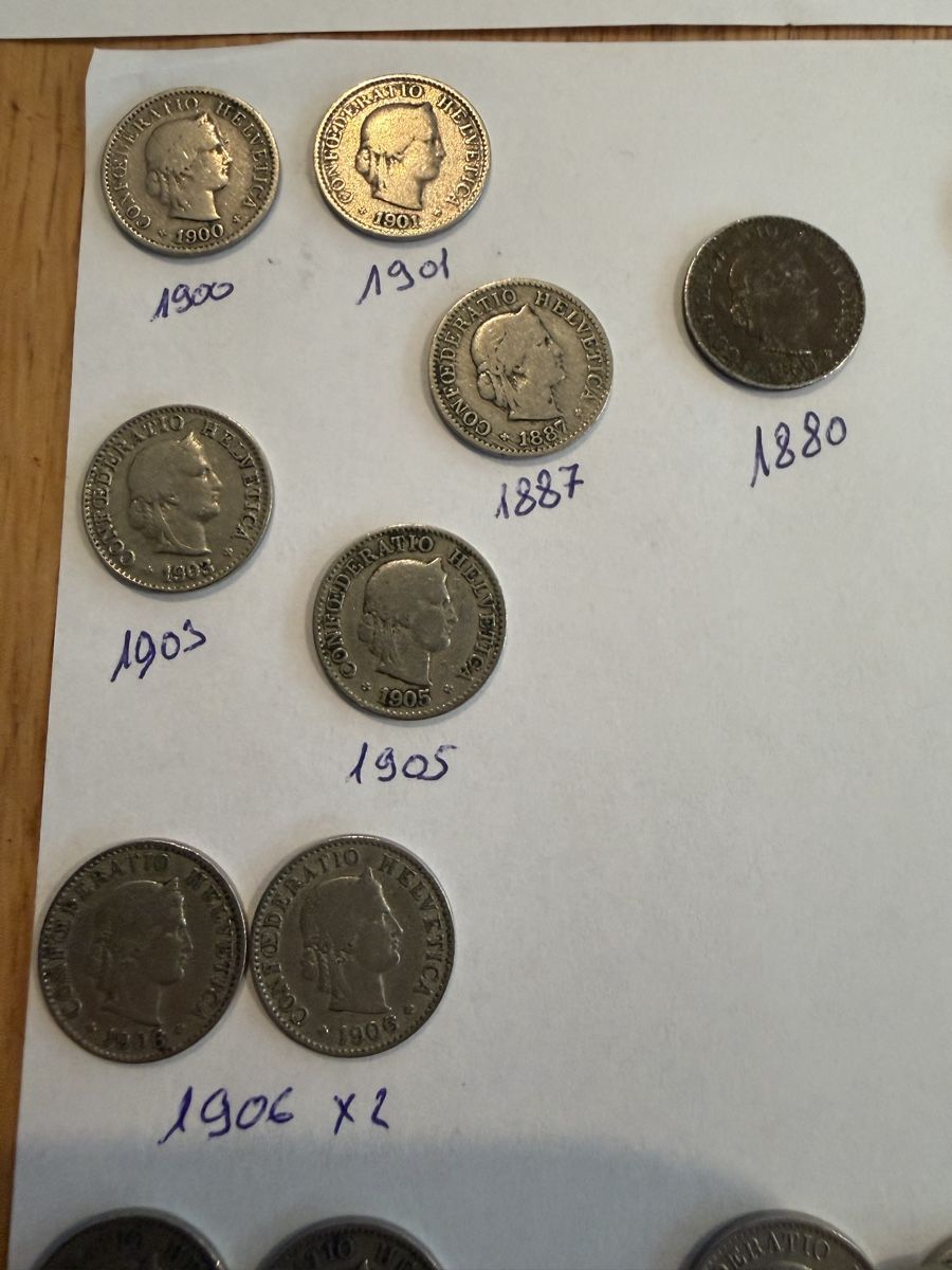 Tutti le monete: Pièces 5 centimes suisse de 1880 a 1953 – Usato da Echallens venduto da JAR69 1