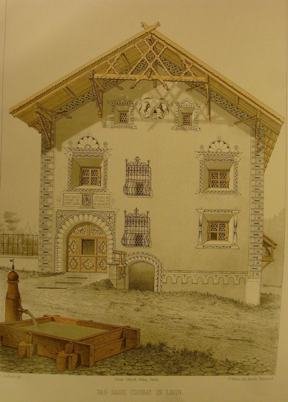 Grafica & Litografie: LAVIN, LITHOGRAPHIE 1886,  HAUS CUORAT – Usato da Grüningen venduto da Kartensammler