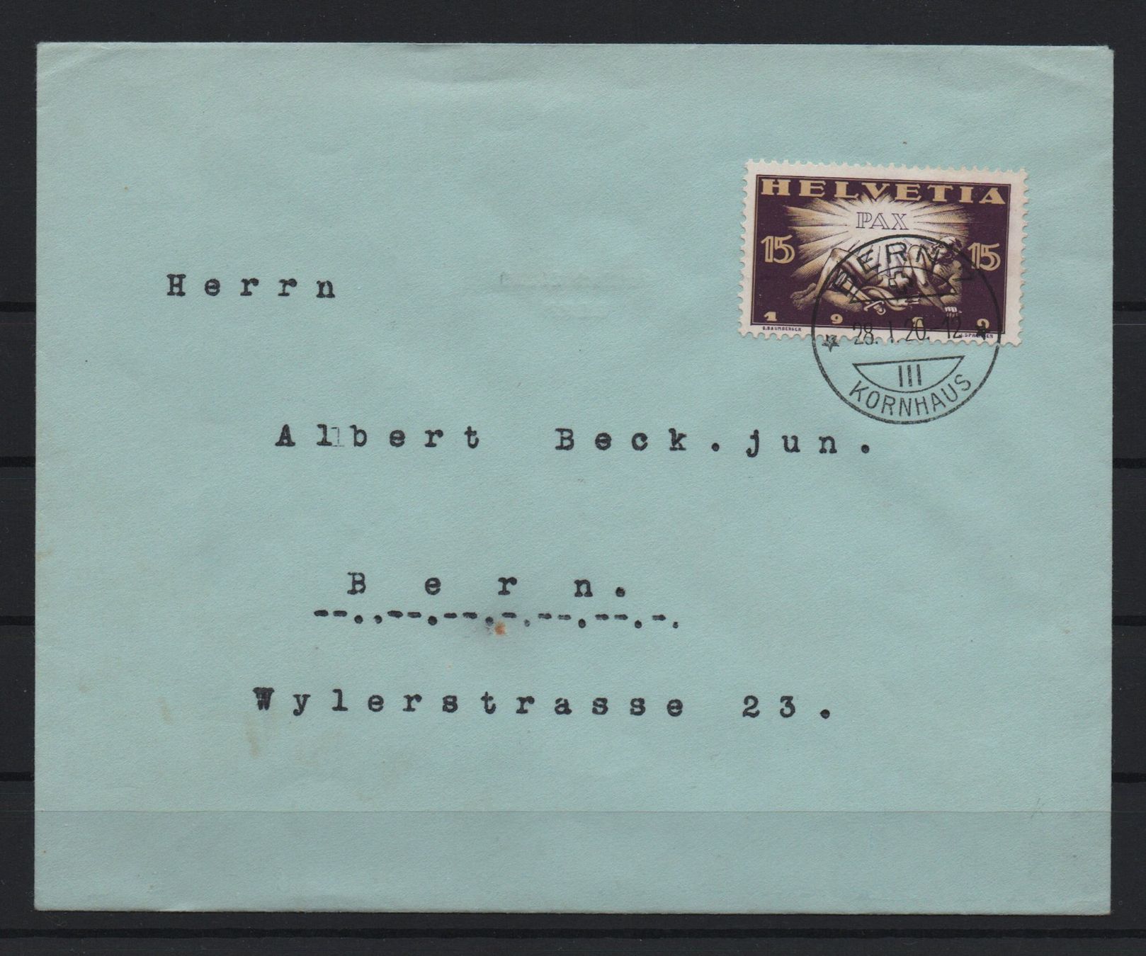 Alle Briefmarken: "Historischer Briefumschlag, Bern, 1920, mit CH-145" – Gebraucht aus Ebikon von bowito