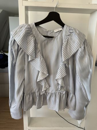 Sandro Paris Ruffled Striped Silk Blouse Size 1