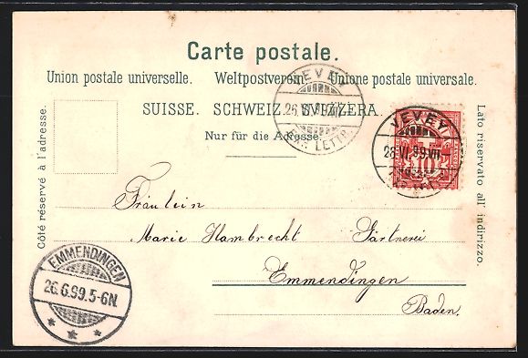 Cartoline postali: Litho Vevey, Ortsansicht von oben, St. M – Usato da Berlin venduto da bartko-reher 1
