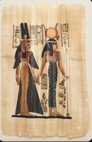 2 handgemalte ägyptische Bilder Papyrus Göttinnen 