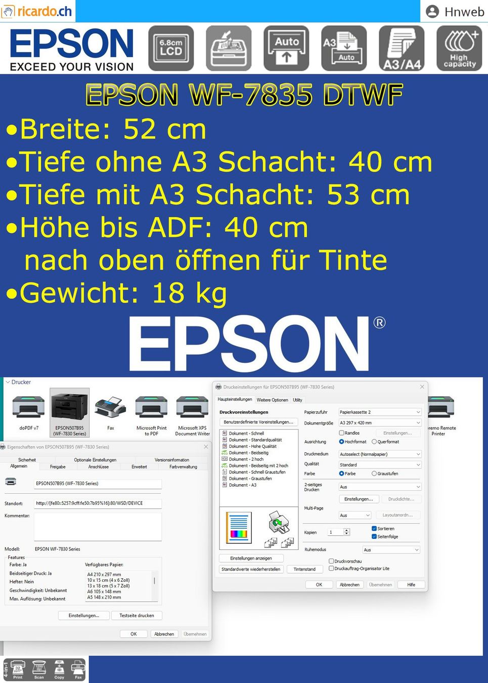 Epson Drucker: Epson WorkForce WF-7835DTWF Multifunktionsdrucker – Gebraucht aus Kaisten von Hnweb 9