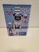 Blechdose mit Mops Motiv blau gemustert guter Zustand