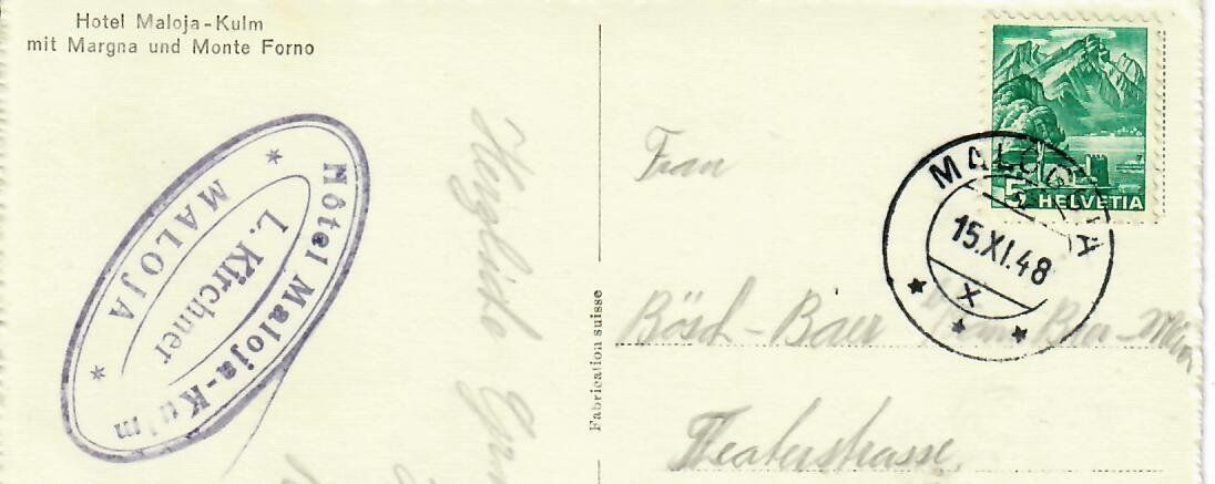 Cartoline postali: Hotel Maloja Kulm 1948 – Usato da Hochdorf venduto da Ziegel-16 1