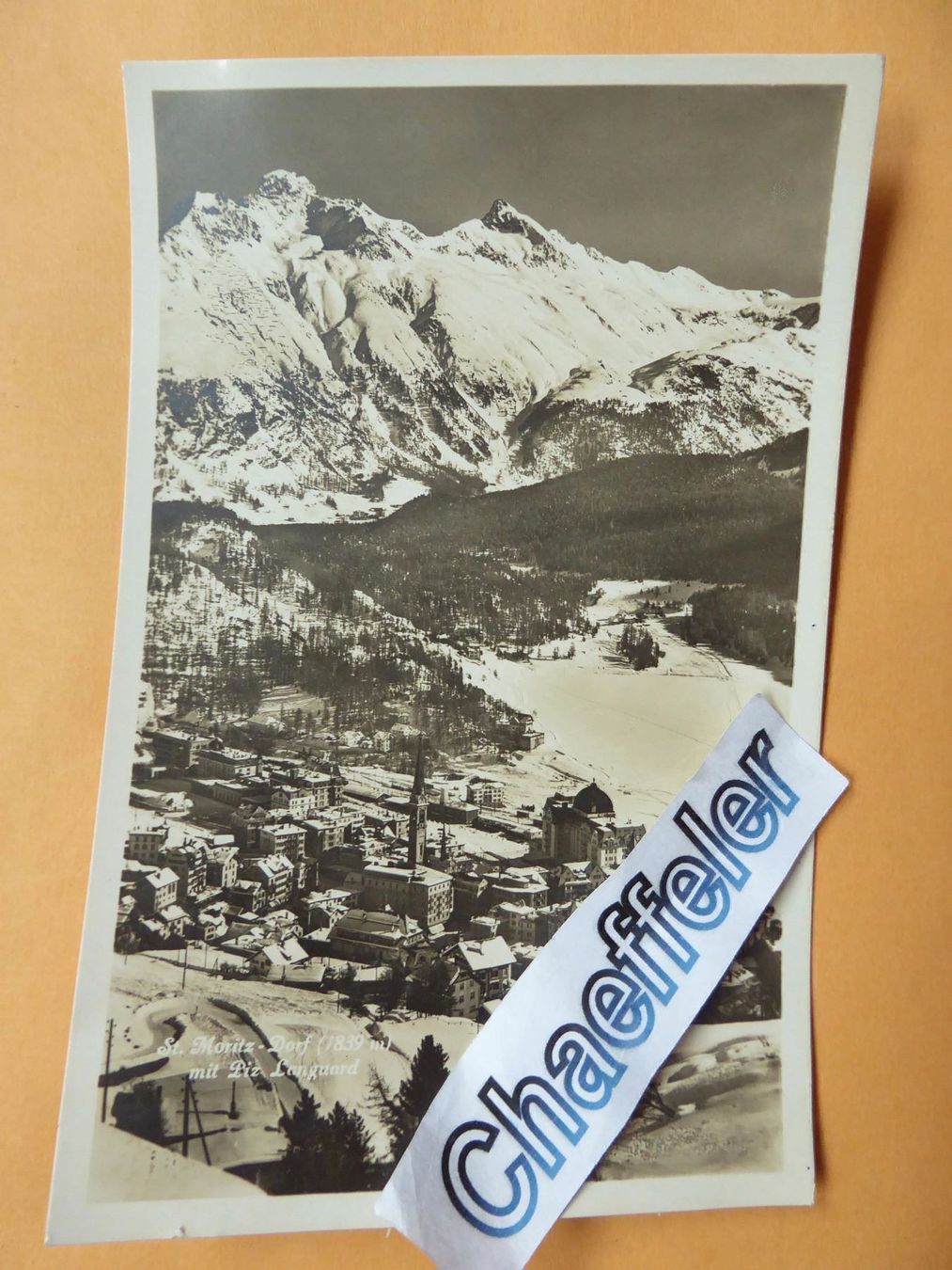 Cartoline postali: 1933 St. Moritz - Dorf mit Piz Languard. – Usato da Zürich venduto da Chaeffeler