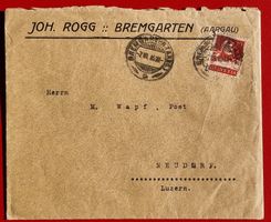 FIRMENBRIEF ROGG BREMGARTEN AARGAU POST NEUDORF LUZERN 1916