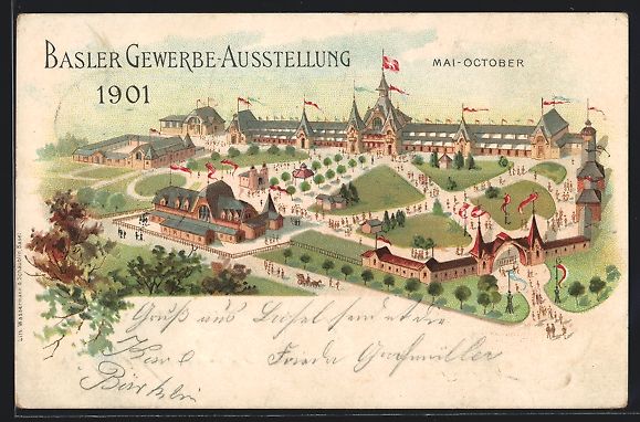 Ansichtskarten: Litho Basel, Baseler Gewerbe-Ausstellung – Gebraucht aus Berlin von bartko-reher