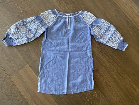 Blaues Leinenkleid Stickerei Gr. S boho Ibiza Tunika Bluse
