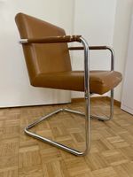 Stuhl Freischwinger im Lederlook, Chrom, braun, Gebraucht