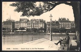 Genève, Grand Quai vu de l'île Roussea