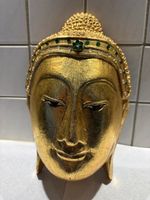 Wunderschöner, älterer goldfarbiger Buddha-Kopf aus Holz