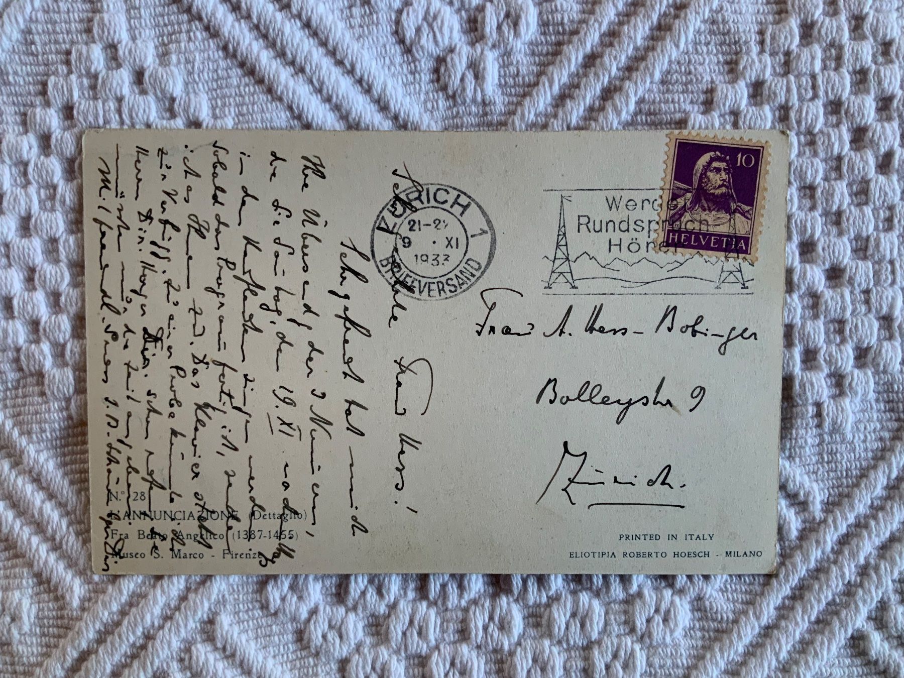 Cartoline postali: Ansichtskarte mit Engel, gelaufen 1933 – Usato da Vellerat venduto da joromaur 1