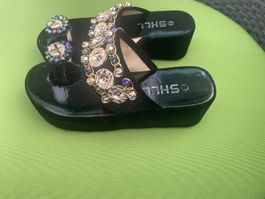 SUMMERTIME - stylische/edle Flip-Flops mit Décor, nero, 39