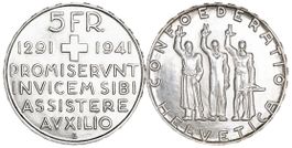 5 Franken Gedenkmünze "Eidgenossenschaft" 1941 (Stgl.). Ab 1